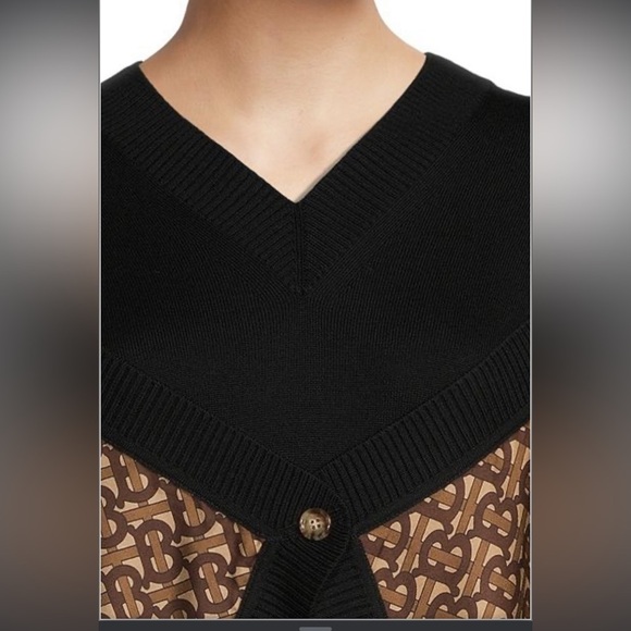 BURBERRY womens V-neck Silk twill-paneled merino wool sweater size M - Picture 6 of 15